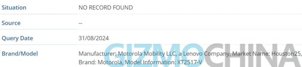 Motorola Houston25 with model number XT2517-V. (Screenshot Credit - Gizmochina.)